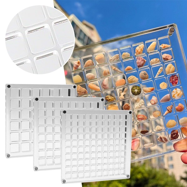 Akryl Magnetic Seashell Display Box Transparent Diamond Gemstone Bead Förvaring 64 Grids