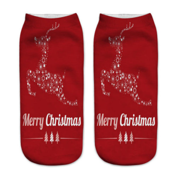 Julesokker til kvinder og mænd med julemands- og snemandstryk, lave ankelstrømper Red Reindeer 1 Pair