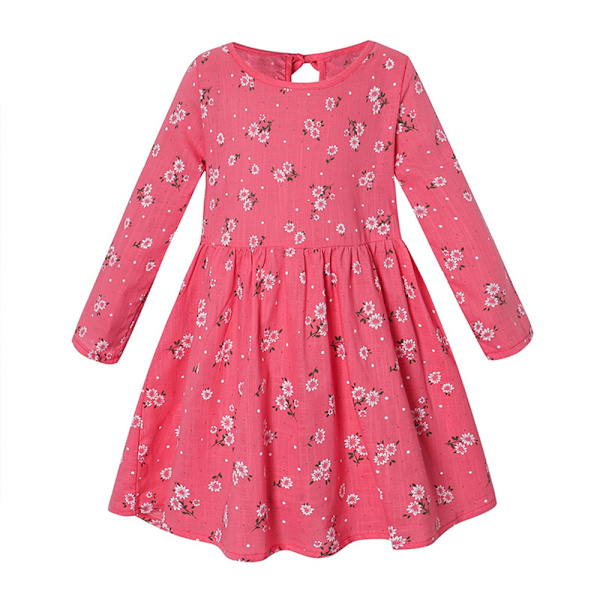 Syksy Vauva Tyttöjen Mekot Taapero Lapset Vauva Tytöt Kukkaprintti Rento A-linjainen Pyörivä Mekko Juhla Prinsessa Pitkähihainen Mekko Rose red 100cm