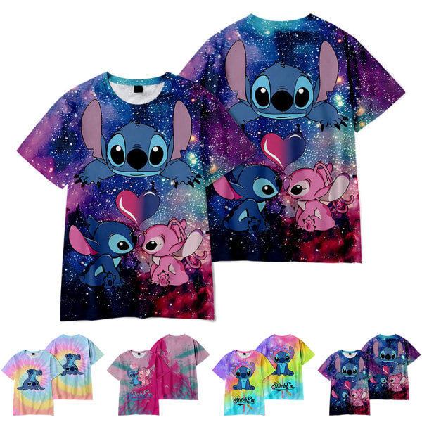Barn Pojkar Flickor Stitch Tecknad Sommar Vardaglig Kortärmad T-shirt Basic Tee Topp D 160cm