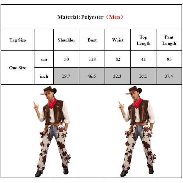 Halloween Cowboy Kostym för Vuxna Män och Kvinnor, Förälder och Barn Cowgirl Cosplay Western Klänning Dräkt Karneval Vuxen Kostymer Mens One Size