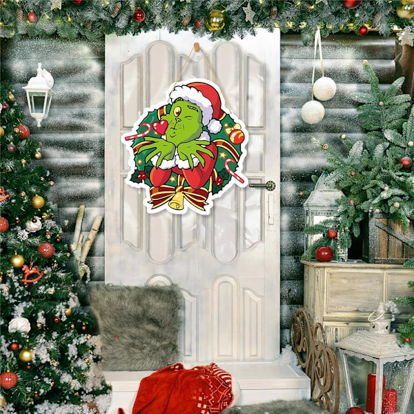 Grinch Juldekoration, Grinch Juldörrskylt Hängande Skyltar Dörrskylt för Semesterdekoration Trädgård Veranda Vägg Fönster Barnrum Dekoration B