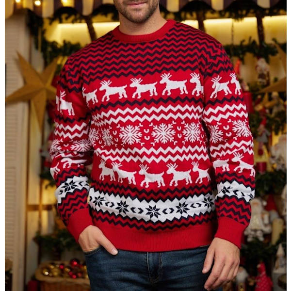 Matchande jultröjor för par, män och kvinnor, snöflinga och ren, stickad tröja, vinterkläder Men-Red XL