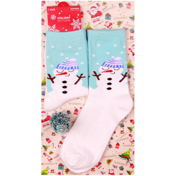 Dame Julenisse Reinsdyr Trykte Termiske Vintersokker Julegaver Blue Snowman 1 Pair