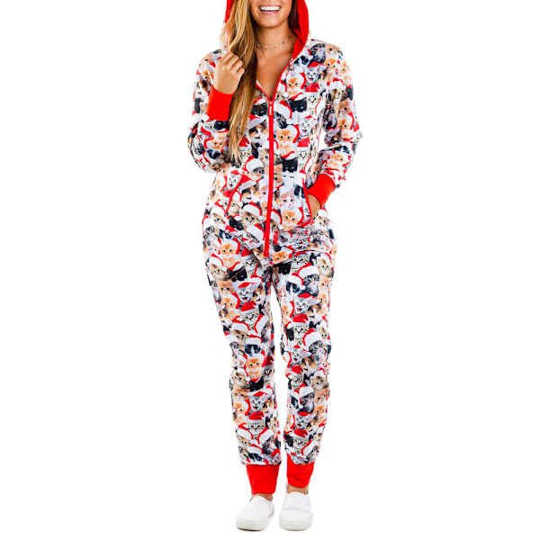 Damjulklänning med Huva, Jultryck, Pyjamas Jumpsuit, Loungewear, Kläder, Blixtlås C M