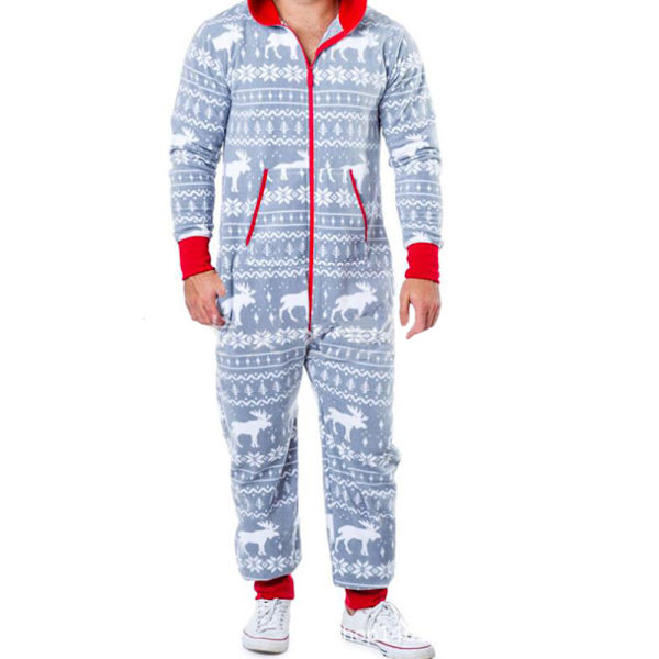 Herre Julepyjamas Juleprint Hætte Jumpsuit Pyjamas Jumpsuit Loungewear Tøj Lynlås D 2XL