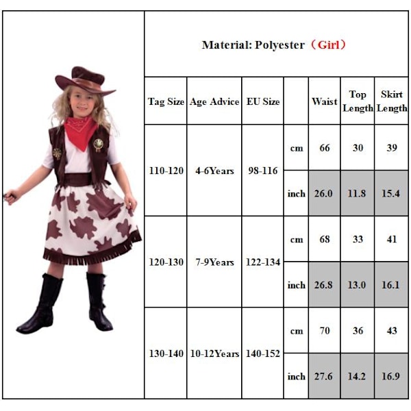 Halloween Cowboy Kostym för Vuxna Män och Kvinnor, Förälder och Barn Cowgirl Cosplay Western Klänning Dräkt Karneval Vuxen Kostymer Girls 120-130cm