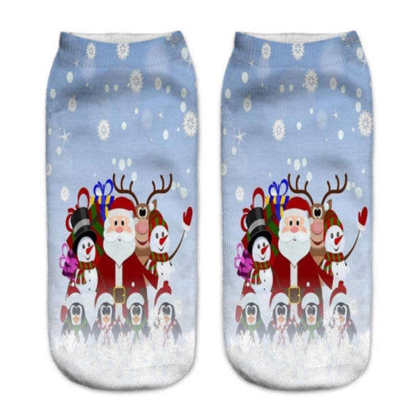 Julesokker til kvinder og mænd med julemands- og snemandstryk, lave ankelstrømper Deer Snowman Santa Claus 1 Pair