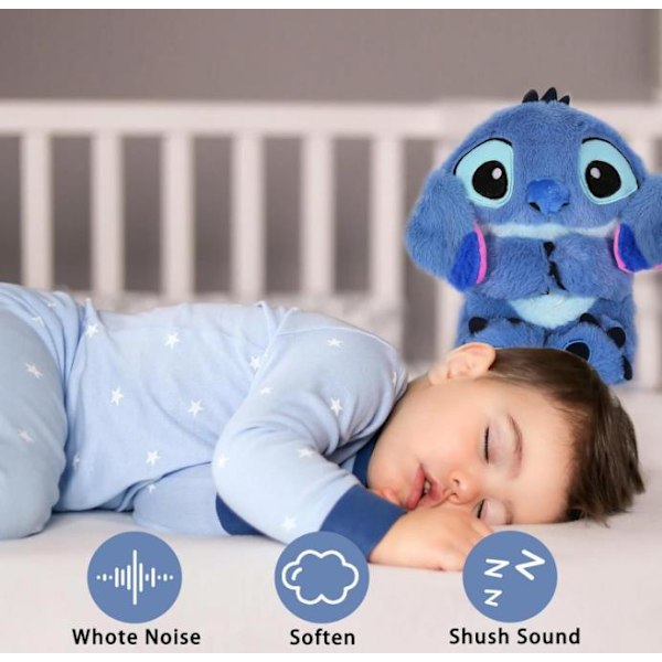 Sömnad Leksak med Andningsrörelse och Musik Ljus, Andnings Sömnad Plyschdocka Baby Ljudmaskin för Sömn Barn Födelsedagspresenter Stressavlastning Blue