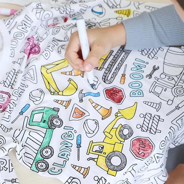 Barn DIY Handmålade Färgbara Pyjamas Set Pojkar Flickor Cartoon Färgläggning Pyjamas Med Markörer Rolig Färga Mig 2-Delade Set För 2-8 År F 5T