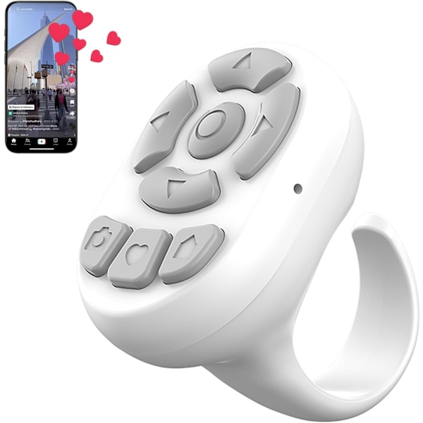 TikTok Bluetooth Fjernbetjening Scroll Ring til TikTok Side Vender Bærbar White