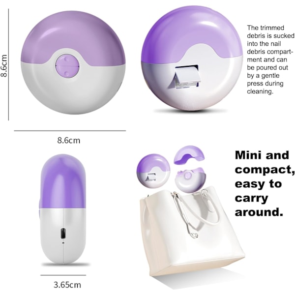 2-i-1 Elektrisk Polerings Automatisk Negleklipper, Elektrisk Neglfil Egnet for Eldre, Voksne, Barn Elektrisk Tånegltrimmer White