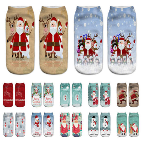 Chriatmas Kvinnor Män Santa Snowman Print Strumpor Xmas Låga ankelstrumpor Deer Snowman 1 Pair