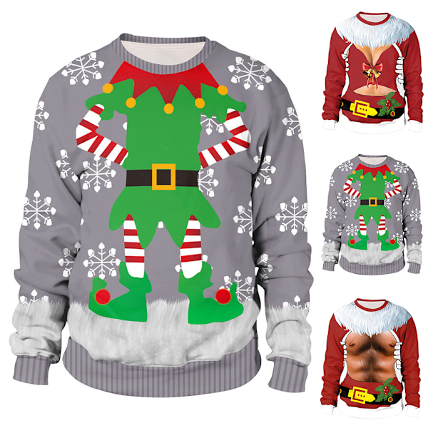 Grim Julesweater Sjov 3D Sweater Langærmet Pullover til Kvinder Mænd A L