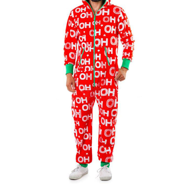 Männs Julpyjamas Jultryck Huvad Jumpsuit Pyjamas Jumpsuit Loungewear Kläder Blixtlås F L