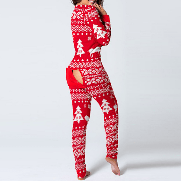 Damebukser Dame Langermet Juleprintet Jumpsuit Pyjamas Xmas Tree M