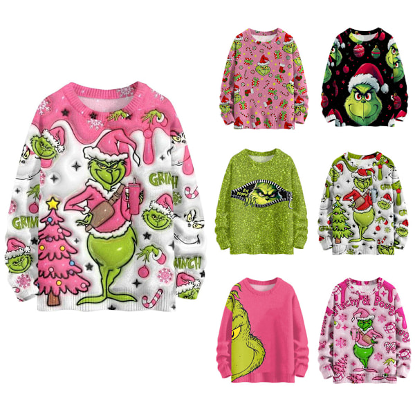 Dame 3D Grim Jule Sweater Sjov Nyhed Strikket Trøje Vinter Varm Langærmet Rund Hals Xmas Pullover Toppe #1 XL