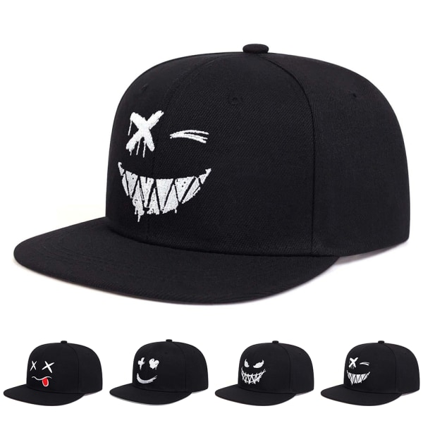 Smile Face Baseball Cap Snapback Flat Lady Men Hip Hop Rap Ghost Embroidery Hat A
