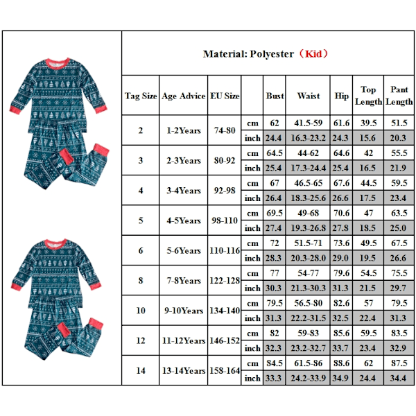 Julpyjamas för Familjen - Matchande Set för Vuxna, Kvinnor, Barn - Sömnkläder, Nattkläder Kids 11-12Years