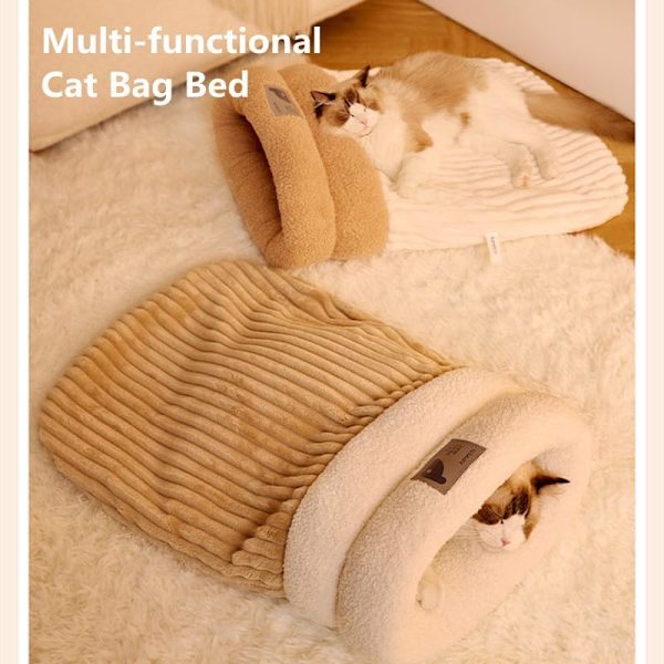 Vintervarm Sovsäck för Katter Mjuk Plysch Katthideout Snuggle Sack Katthåla Säng för Innekatter Beige M