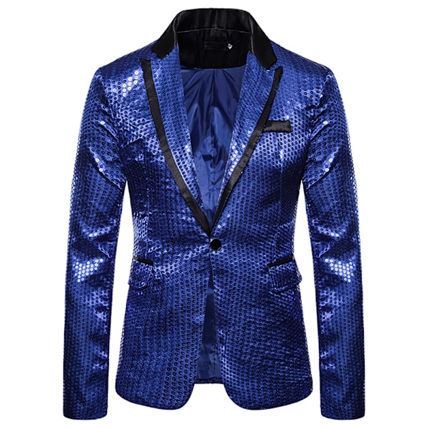 Miesten kiiltävät paljetit Takki Bleiseri Miesten Tyylikäs Illallisjuhla Kulta Glitter Smokkipuku Bleiseri Slim Urheilutakki Blue 2XL