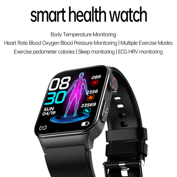 EKG+PPG Smart Watch Tryck Puls Fitness Tracker Watch black