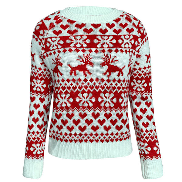 Damtröja med julmotiv - Bekväm rundhalsad långärmad lös ful jultröja för kvinnor - Presenter till kvinnor White M