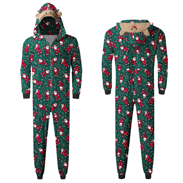 Julmatchande Familjepjys Set med Santa-Tryckta Jumpsuits, Sömnkläder, Semester-Pjs för Vuxen/Barn/Baby Men-Green M