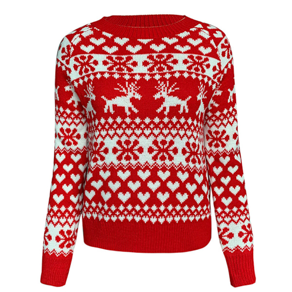Damegenser Juleprint Komfortabel Rund Hals Langermet Løs Stygg Julegenser for Kvinner - Gaver til Kvinner Red M