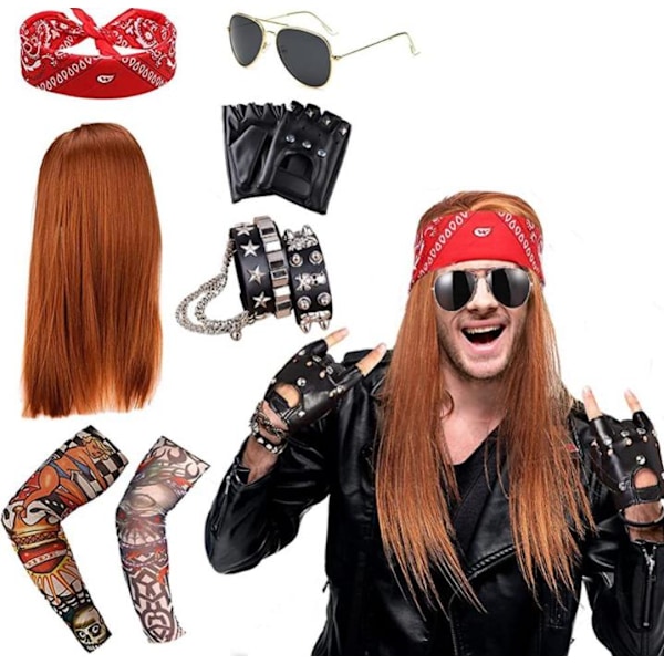 6-pack 80-tals Hippie Kostym Set - Huvudband, Handskar och Glasögon 6PCS