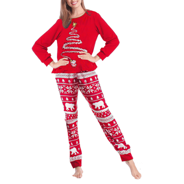 Jul familj matchande pyjamas set julgran printed Mon-red XL