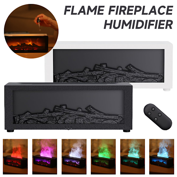 Mini Peis Diffuser Luftfukter, Simulert Peisflamme Luftfukter med Fire Light Effekt, 150ml Cool Mist Luftfukter med 7 Farger som Endres Black