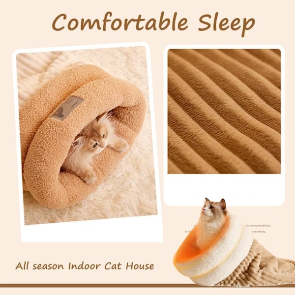 Vintervarm Sovsäck för Katter Mjuk Plysch Katthideout Snuggle Sack Katthåla Säng för Innekatter Beige M