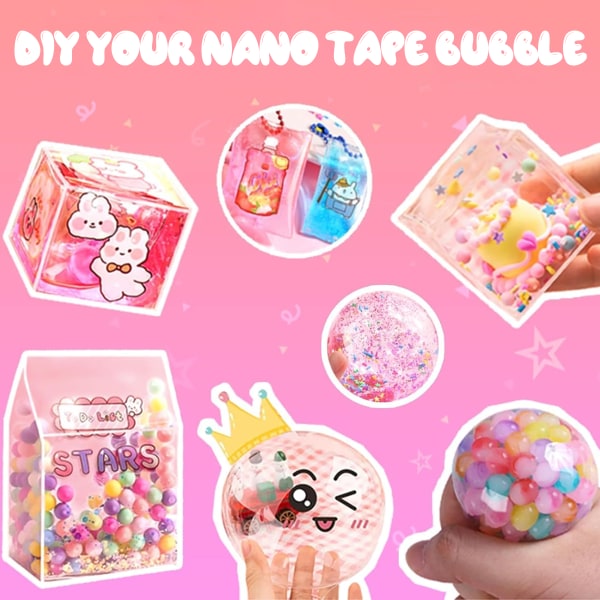 Nano Tejp Bubbles Set, 3 m Nano Dubbelhäftande Tejp, Magic, Bubble Tape Toy Kit, Självhäftande DIY Craft Kit för flickor, pojkar Pink+Purple