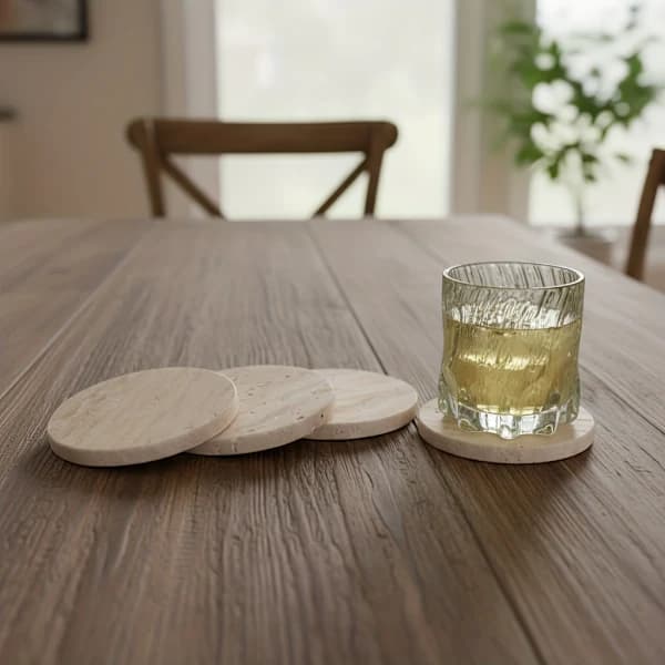 Et sett med 4 naturlige gips-kalkstein-underlegg 4 stk