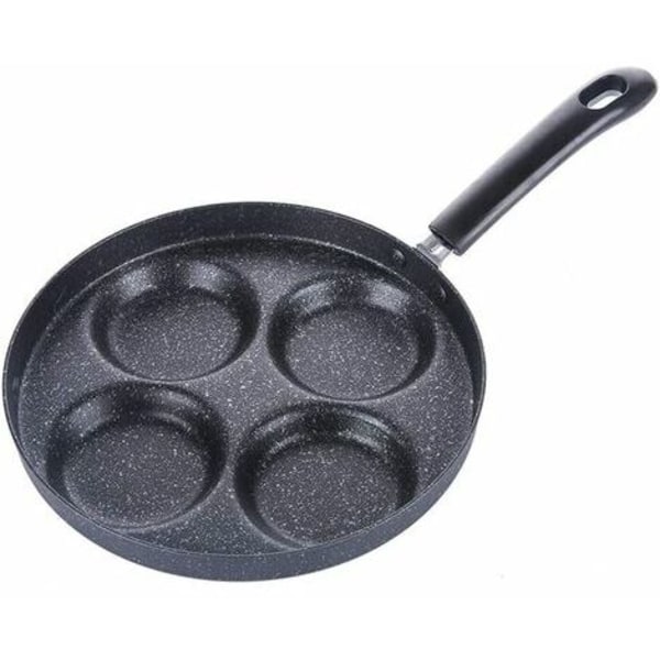 Pandekagepande, 24cm pandekagepande med 4 huller, rund non-stick stegepande, morgenmadspande (sort)