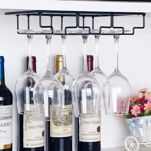 Vinglashylla - underskåpsställ hängande vinglashållare för kök, bar, pub, 1 st, svart