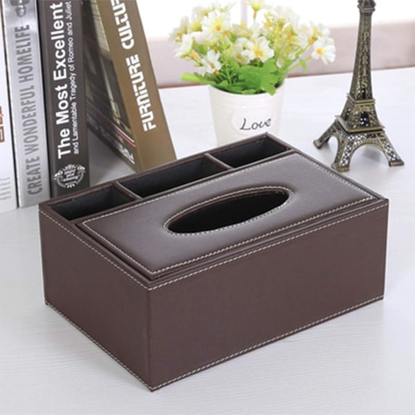 Klassisk Tissue Box-överdrag i PU-läder, Rektangulär Multifunktionell Organizer För Hemmakontor Bil Restaurangdekor