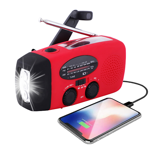 Solardriven nödväder AM FM NOAA/WB handvevsradio, 2000mAh powerbank LED-ficklampa för orkan jordbävning katastrof överlevnadstillbehör