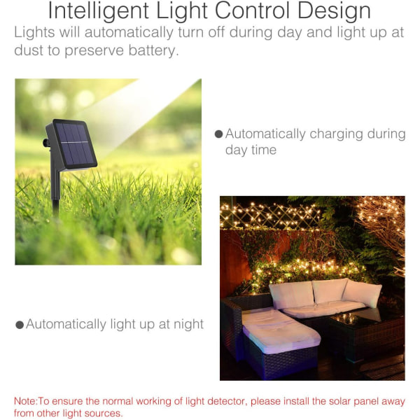 [2 Pakke] Solcellelyskjede Utendørs, Litogo 12M 120 Led Solcellelyskjede Utendørs Vanntett 8 Moduser Dekorasjonslys For Hage, Terrasse,
