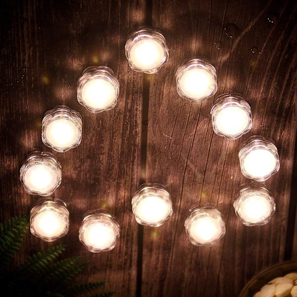 Varmvit Sänkbar Batteridriven Flamlös Värmeljus, Vattentäta Dekorationer För Att Skapa Romantisk Atmosfär, Lätt Att Använda Med Stark LED, 12 st