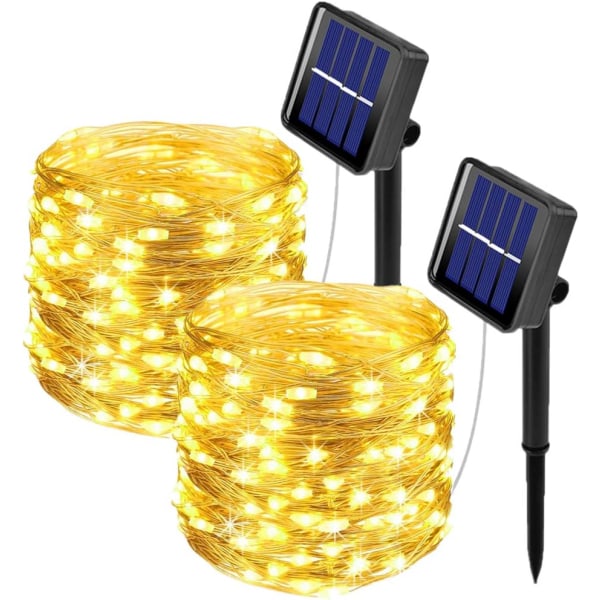 [2 stycken] Förutom solljusslinga, 10M 100 LED utomhusljusslinga vattentät koppartråd 8-läges solarljusslinga för dekoration