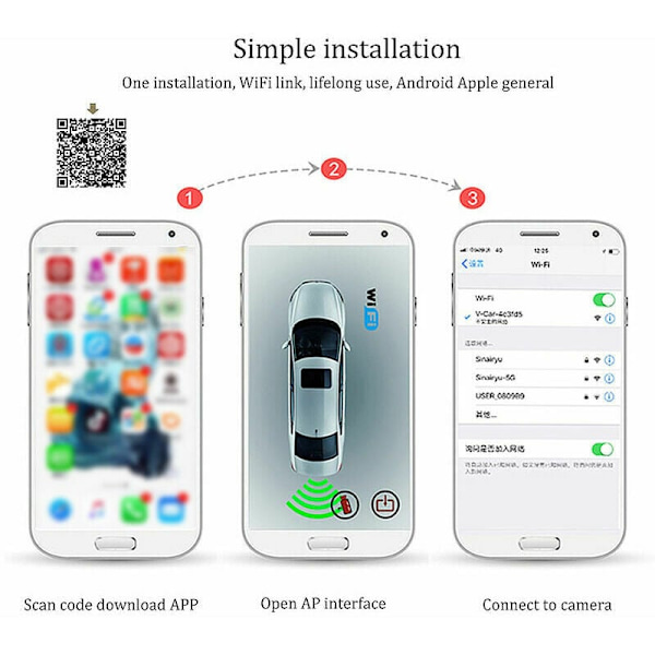 Skärmbyte för Samsung Galaxy S5 G900, WiFi Backkamera med Justerbar Styrlinje, Erbjuder Precision och Klarhet för Daglig Användning