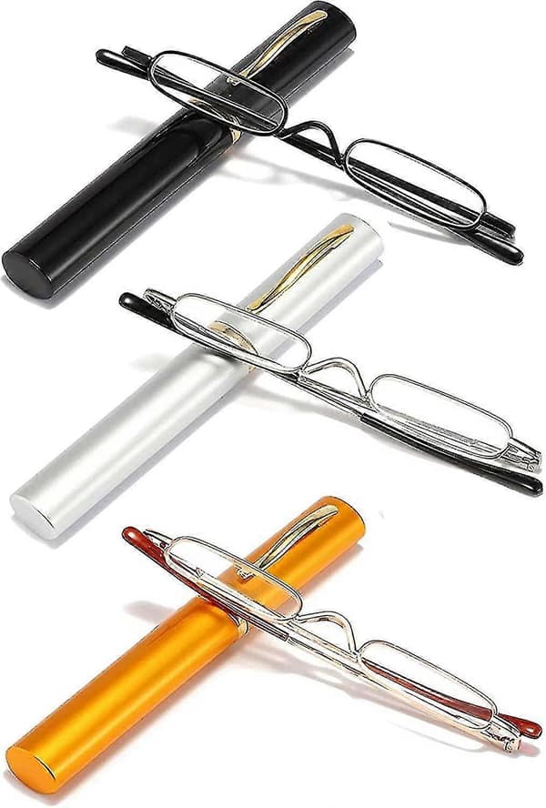 3 Par Slanke Mini Metall Lesebriller Kompakt Lett Bærbare Leserbriller Med Brilleetui For Lesing Etui 150 Dioptrier