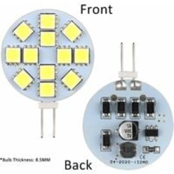 G4 LED-pære 2W, AC/DC12-24V, 200LM varm hvid 3000K, 12x 5050SMD, 20w halogenpæreækvivalent, ikke-dæmpbar, rund G4 LED-pære til skab