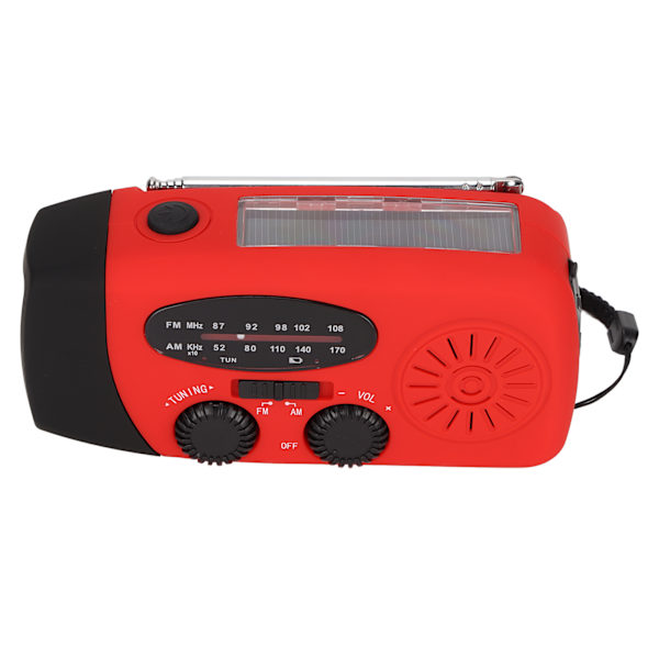 Nödradio Portabel 3 Laddningsvägar Handvev Teleskopantenn 3 Pärlor LED Ficklampa Väderradio Röd Europeisk Stil
