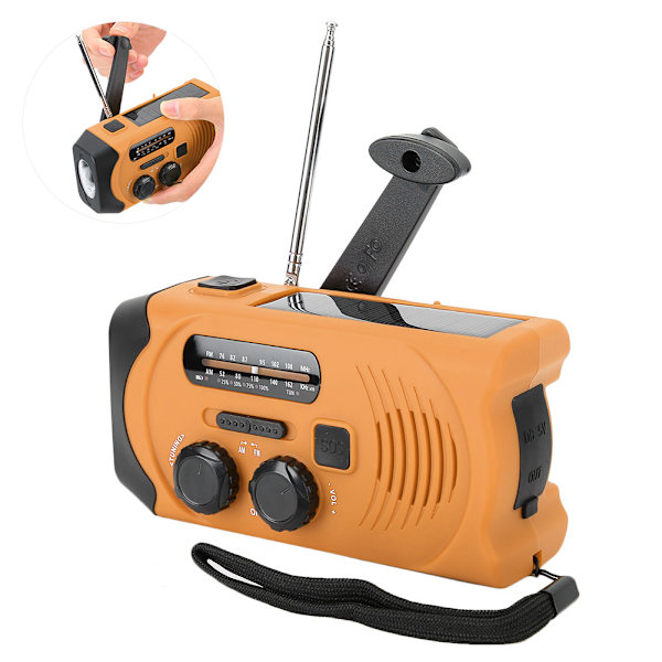 Handvev FM-radio Solenergi Nödtelefoner Laddare LED-ficklampa SOS Multifunktionell US-frekvens