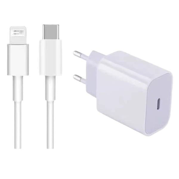 4-pakning - Lader til iPhone-adapter+kabel 20W USB-C hurtiglader