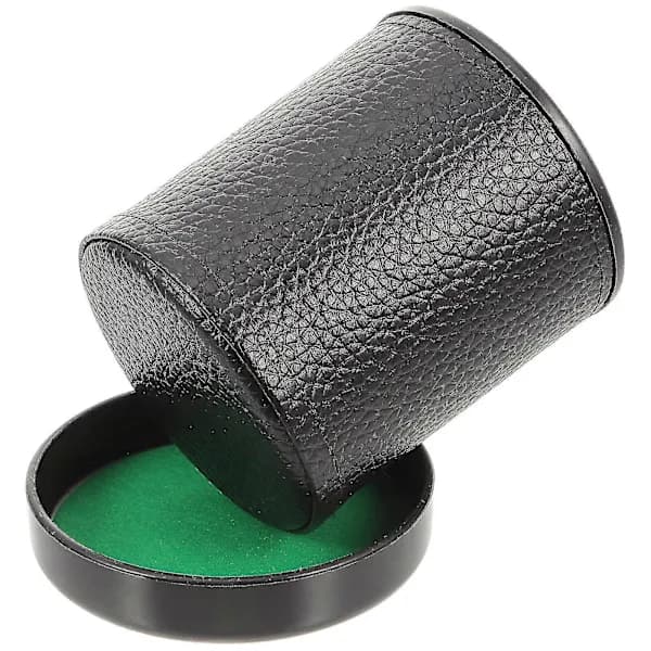 1 sett terningkopp i skinn med lokk, stille terningkopp, delikat terningkopp, myk