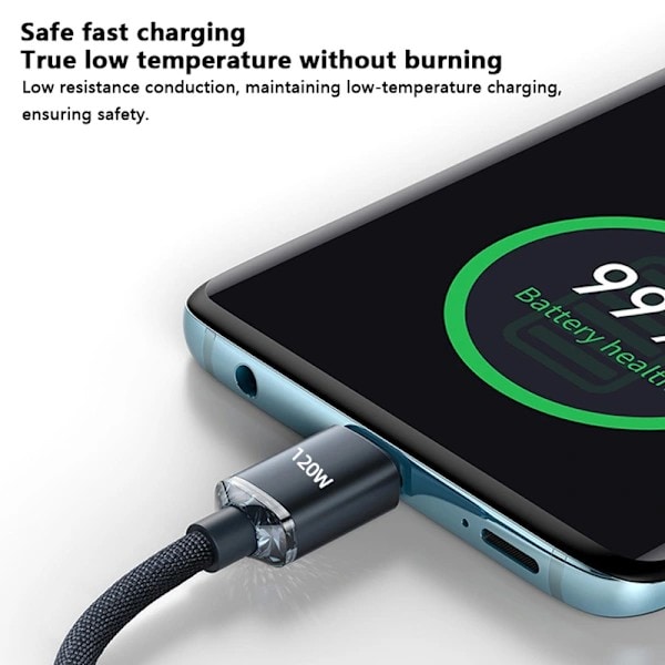 120W USB C til Type C-kabel til iPhone 15 Pro Max 13 Oneplus PO Blå-1m
